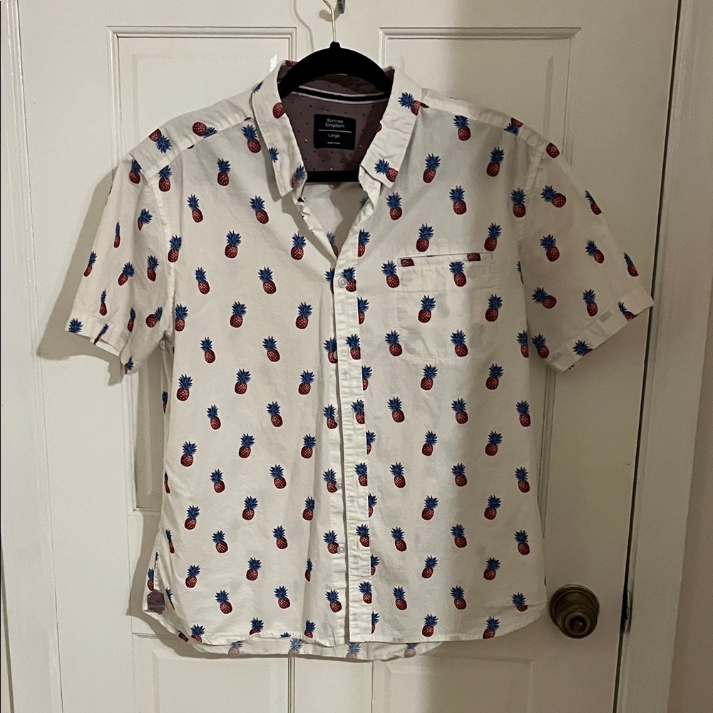 Jachs White Shirt with Red and Blue Pineapple Print